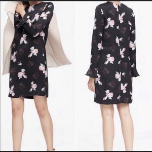 NEW-Banana Republic Black Floral Print Long Bell Sleeve Dress/4P
